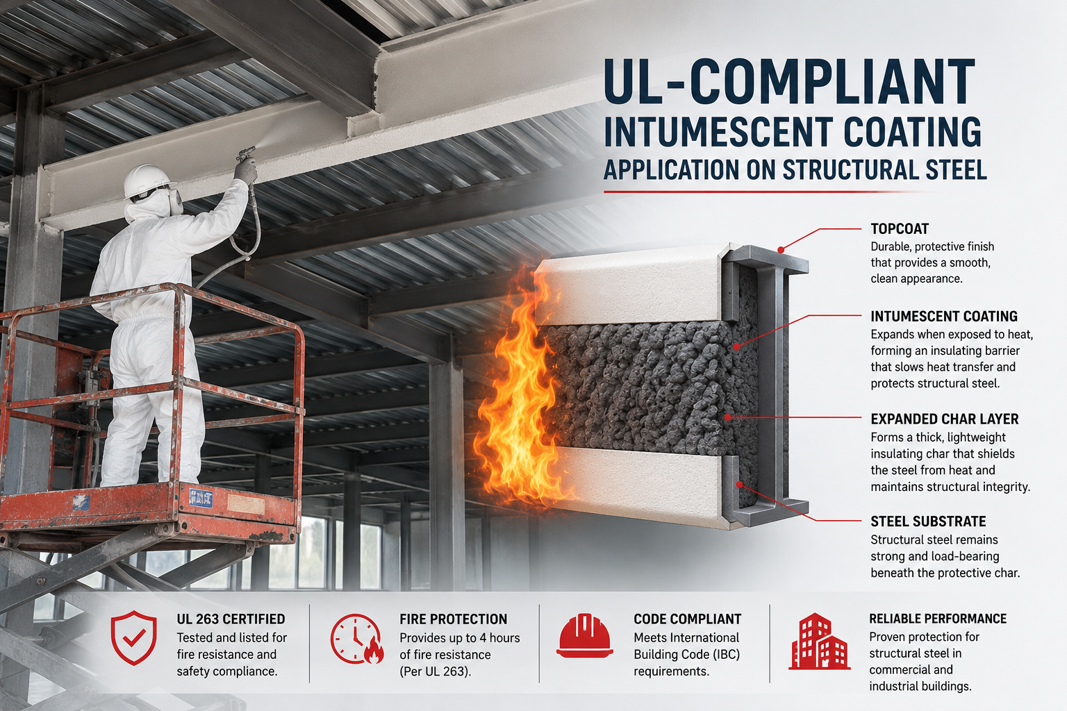 UL-compliant intumescent coating application on structural steel